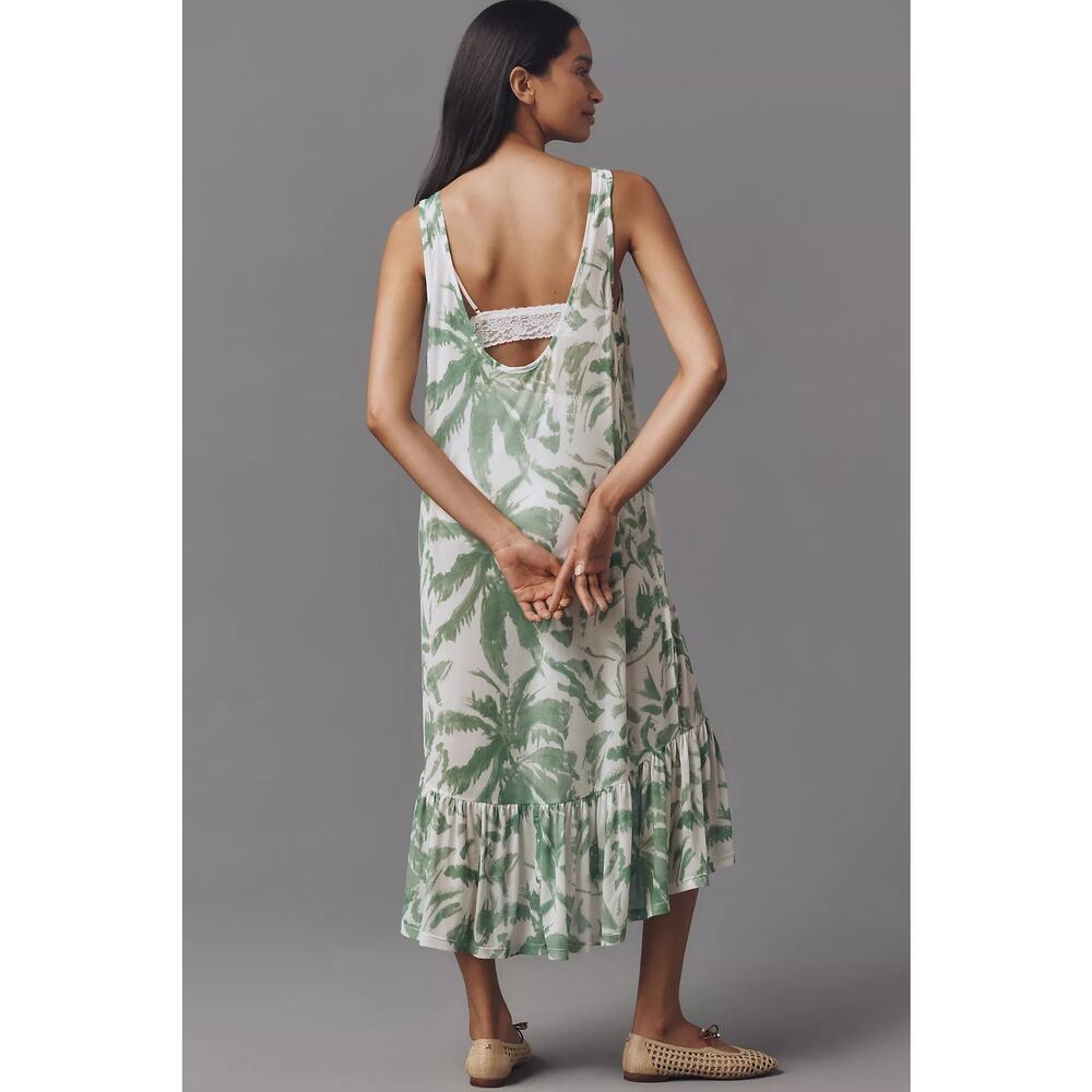 Anthropologie Mesh Floral Sleeveless Midi Dress One Size NWT Green Cream - Picture 4 of 9